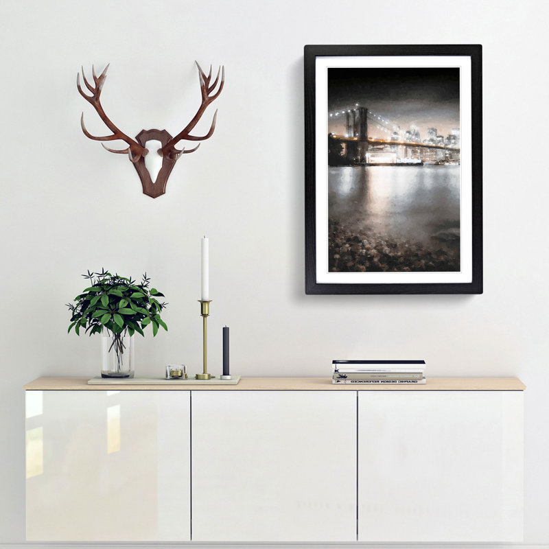 Brooklyn Bridge New York City Abstract Art - Picture Frame Graphic Art Print, Black Framed, 36cm H x 27cm W x 2cm D