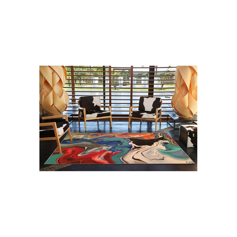 Multicolor Watercolor Patterned Modern Decorative Washable Rug, Rectangle 3'3" x 4'11" Rug Pad Included