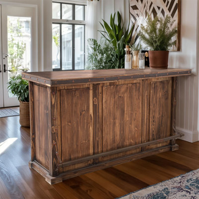 Premium Rustic Wood Home Bar with Wine Storage
