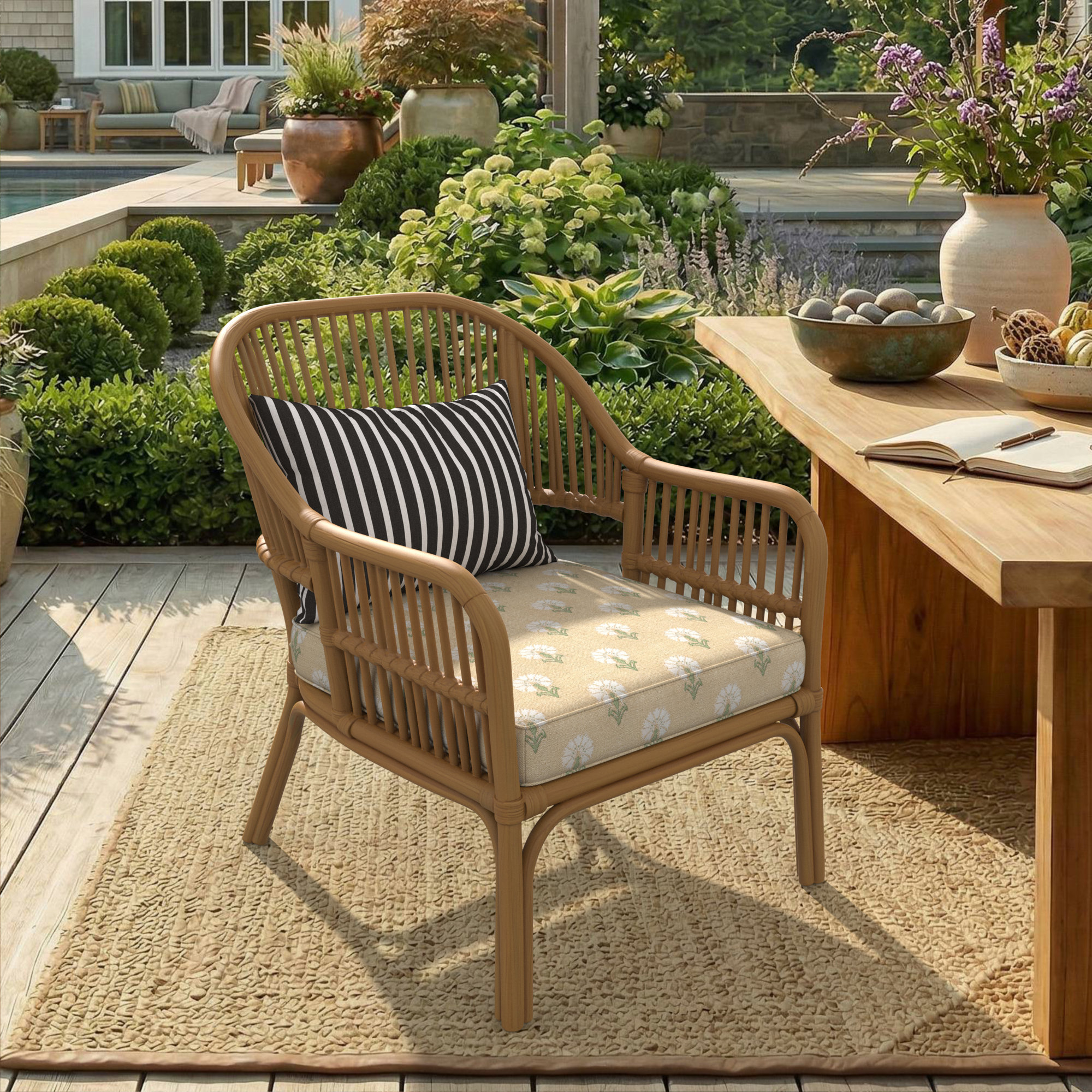 Amala Outdoor Sunbrella® Dining Seat Cushion, Sunbrella Mira Sunshine