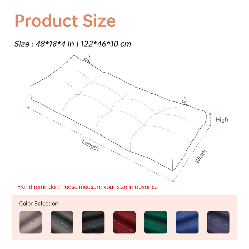 Outdoor Bench Cushion , Waterproof  Tufted Bench Cushion, Fade-Resistant Bench Pillow, Bench Pad for Outdoor/Indoor Chair,48x18x4in,Navy