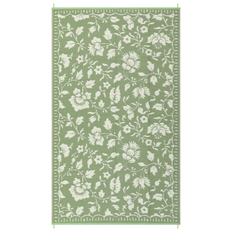 Waterproof Reversible Outdoor Rug – UV Resistant Plastic Straw Carpet – Lightweight & Collapsible for Patio, Deck, RV, Camping or Backyard – Floral Print