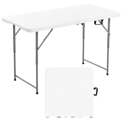 Table portative en plastique de 120 cm avec poignée pour le camping et les pique-niques - Modèle 6 personnes, trois hauteurs disponibles, construction haute densité, pliable et compacte, poignée de transport facile, idéale pour les pique-niques et les événements en plein air