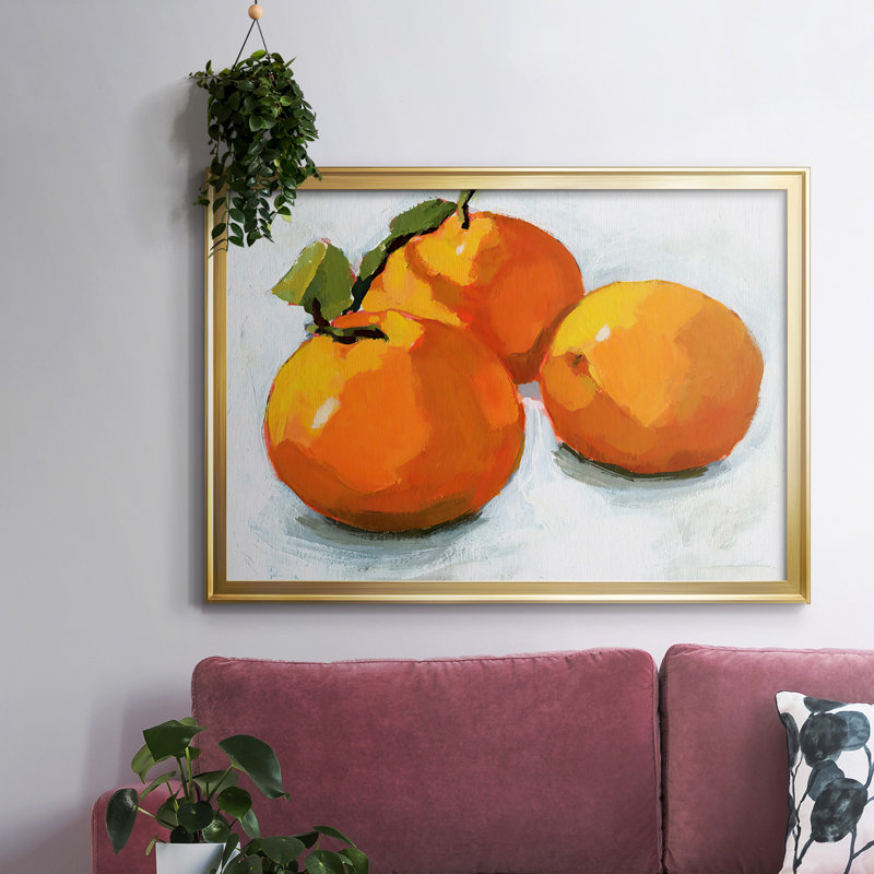 Mathewson Citrus Grouping I, Toile encadrée dorée avec coins fermés, H 26 po x l 38 po x P 1,5 po