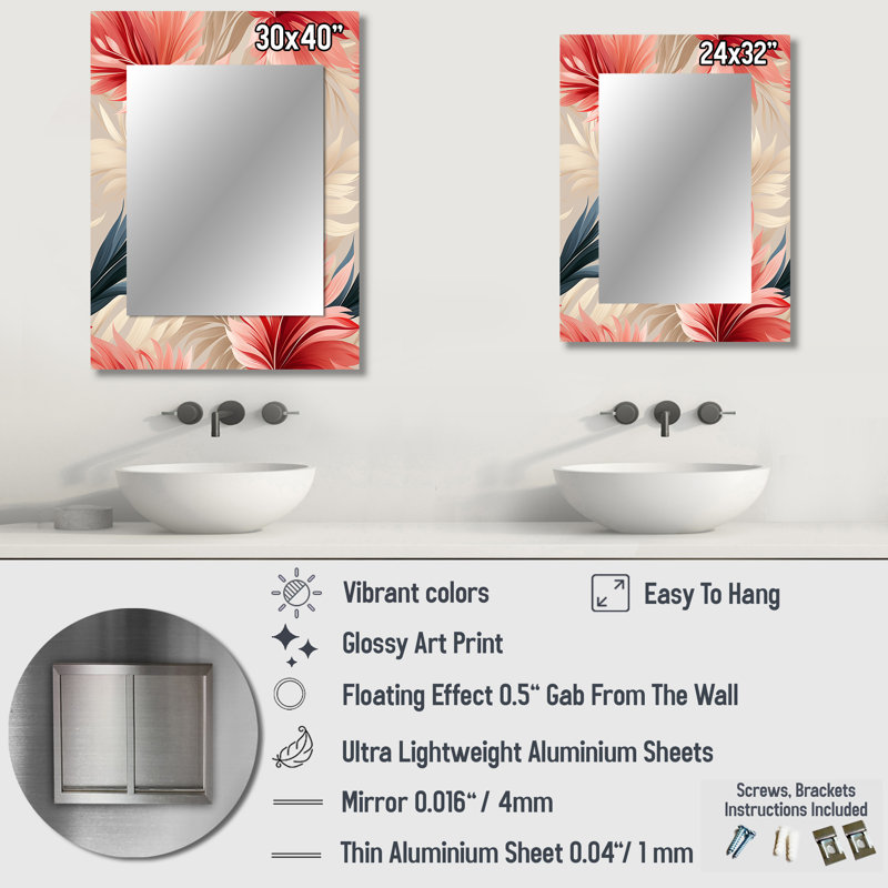Motif tropical Aulani Whisper - grand miroir tropical, miroir mural décoratif tropical, impression sur métal, 32 po x 24 po