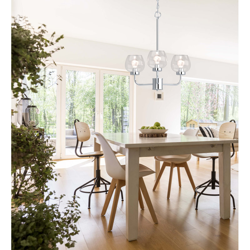  Lustre d'intérieur / classique en nickel poli 3 lumières avec abat-jour en verre transparent