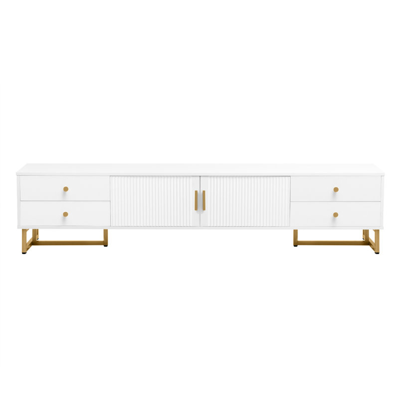 Meuble télé en bois avec 4 tiroirs, Blanc