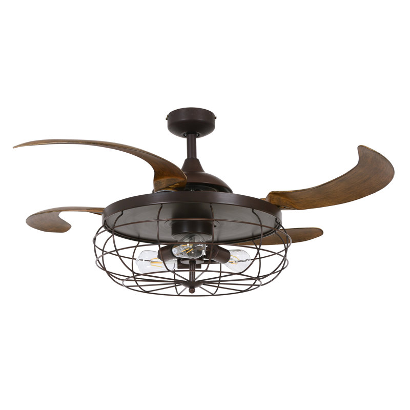 Industri 48" Retractable Blade Ceiling Fan with Light and Remote, Industrial Fandelier Ceiling Fan, Patented Design Technology, Stronger Thicker Blades, Oil Rubbed Bronze