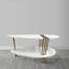 Table basse moderne 36 pouces, forme elliptique ovale, bois de manguier avec laiton antique
