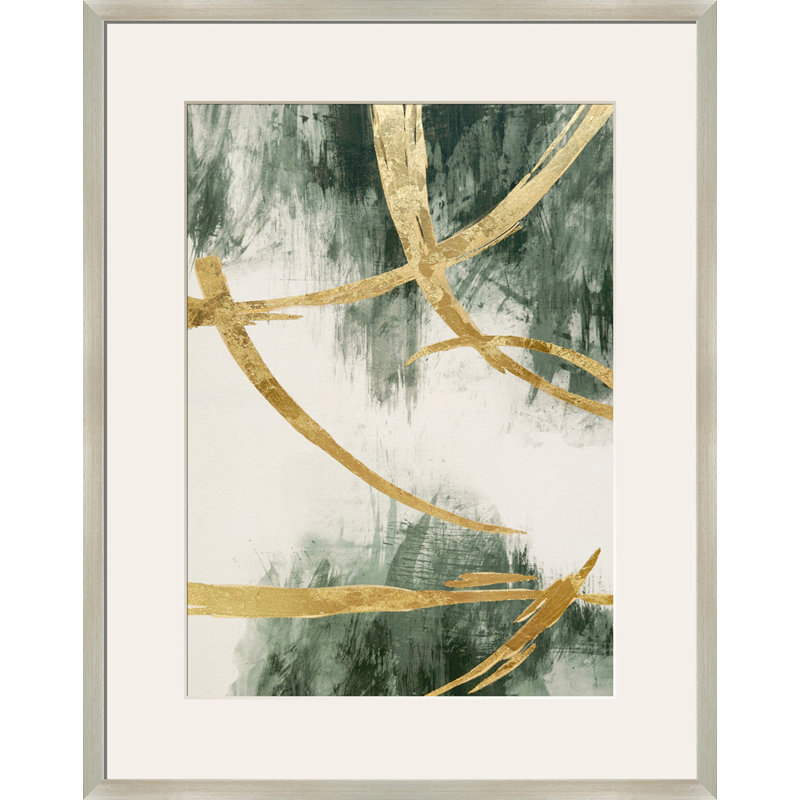 Art mural encadré sous verre Golden Strokes I - 24 po x 30 po - cadre champagne