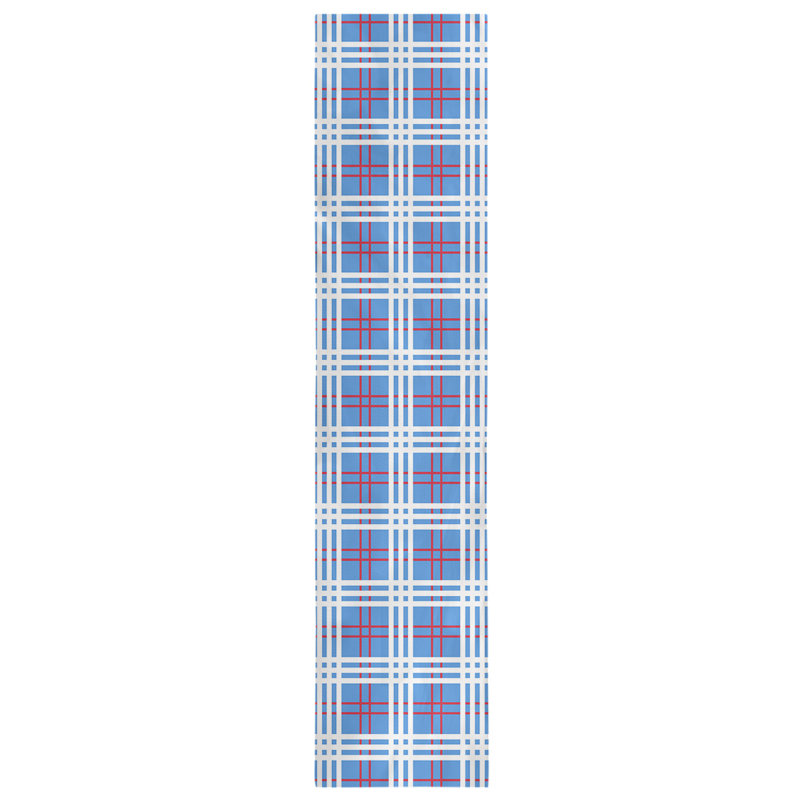 Paid Polyester Table Runner, 90" L x 16" W, Light Blue/Red/White