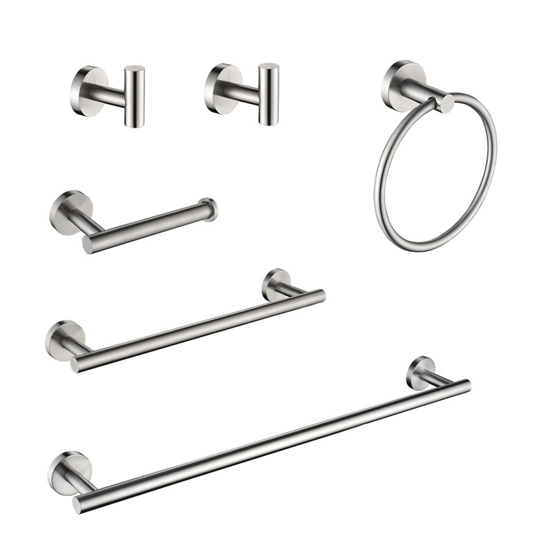 6 Piece Bathroom Towel Rack , Stainless Steel Wall Mount, Brushed Nickel, , Rust And Corrosion 6 Resistance, Easy Installation