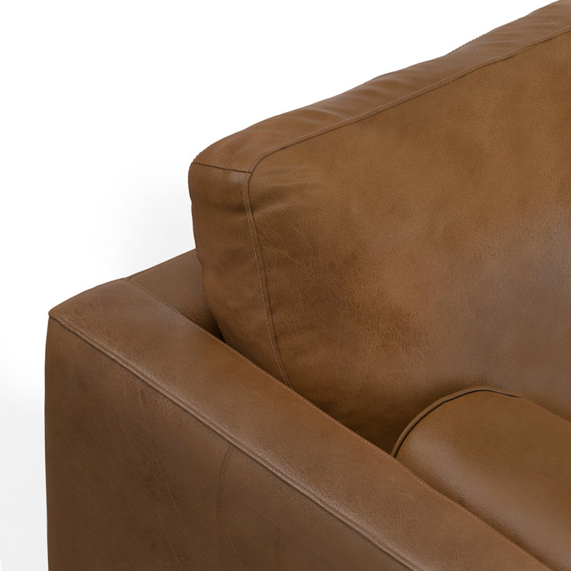 Caramel Brown Leather Left Sectional Sofa with Pillow-top Arm