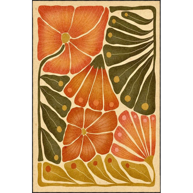 Orange Leaf Patterned Woven Base Washable Rug, Runner 2'6" x 6'7" Rug Pad Included