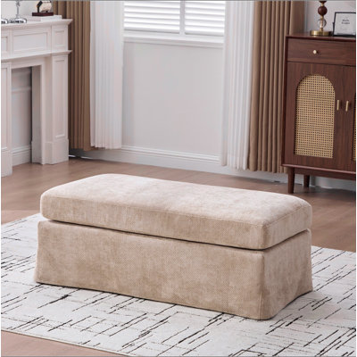 Repose-pieds de 43,7 po de largeur en chenille rembourrée avec repose-pieds carré noir et pieds en métal noir pour le salon, l'entrée, le bureau, le blé