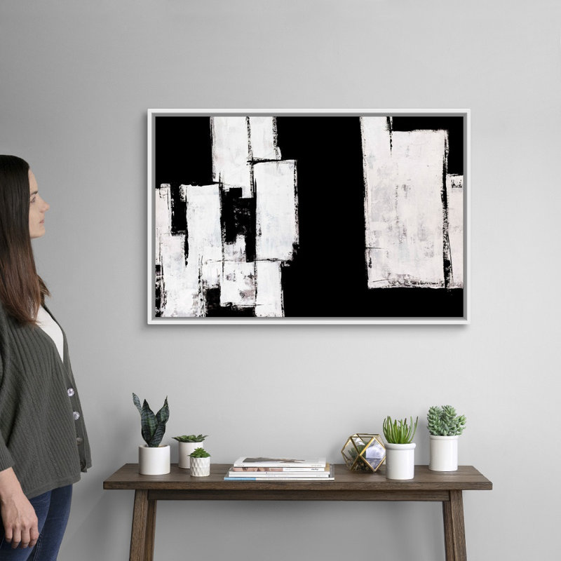 « Break Down » par Brent Abe-impression d’art graphique sur toile, Cadre flottant blanc, H 26 po x l 38 po x P 1,75 po