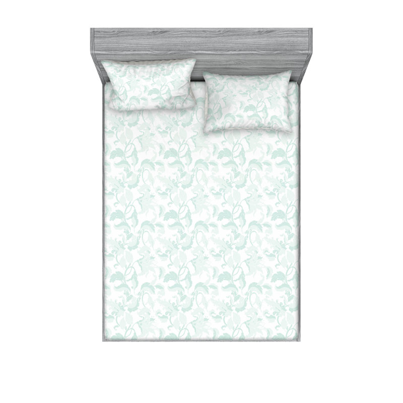 Microfiber Sheet Set, Full Sheet Set with 2 Pillowcases, Green Lily Flowers
