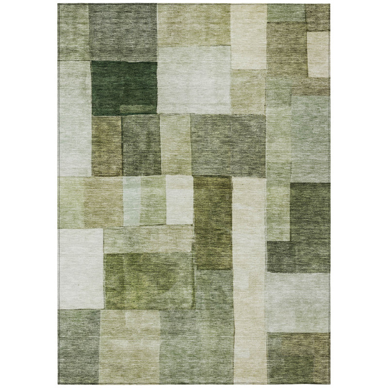 Wovari Green Washable Indoor-Outdoor Rug - , 5' x 7'6"