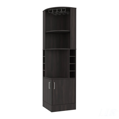 Cairo Corner Bar Cabinet with Double Door, Glass Rack, Eight Wine Racks, Dark Walnut Finish for Modern Spaces