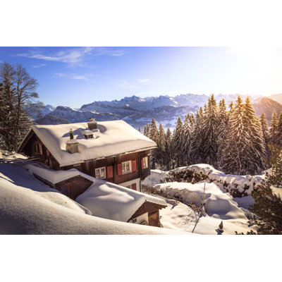 Holiday home in mountains in the winter with snow 1 Piece Wrapped Canvas Wall Art