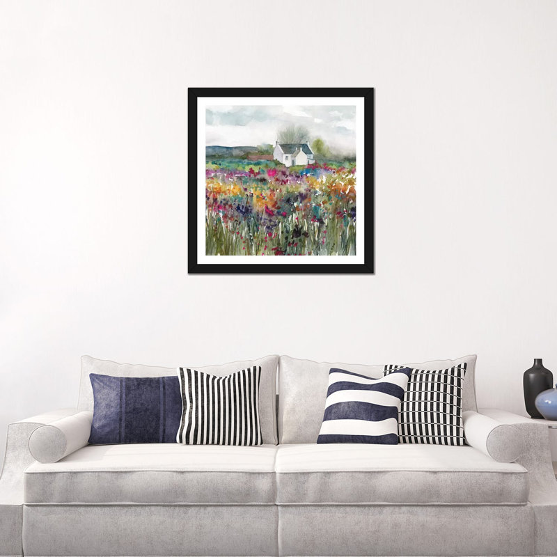 « Wildflower cottage » par Carol Robinson, reproduction d’art, Blanc, H 24 po x l 24 po x p 1 po, Papier encadré noir