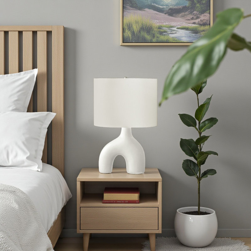 Rayna Standard White Ceramic Table Lamp in Ivory Shade, 24.98'' H X 16.23'' W X 10.83'' D