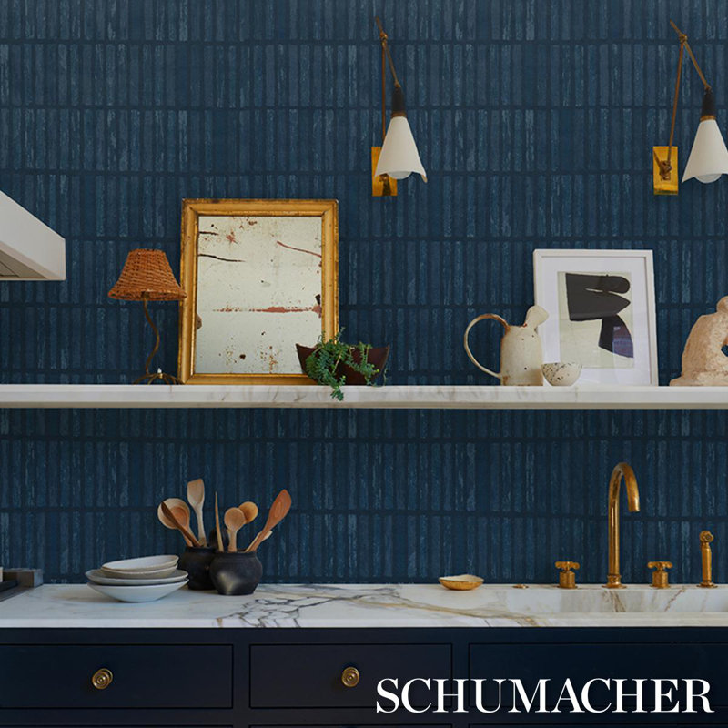 Papier peint Schumacher X Wabi-Sabi, Bleu foncé