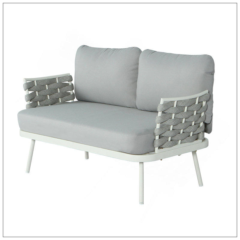 Mariano Steel Loveseat And Table, Off White+Grey, Durable And Stylish For Outdoor Relaxation, Gray
