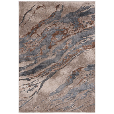 Abstract Machine Made Polyester Area Rug in Grey/Brown