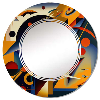 Polya Multicolor Geometric Orange Shapes IV - Modern Geometric Wall Mirror