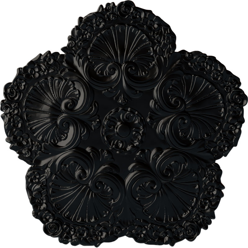 Endurathane Shell Ceiling Medallion, 25 5/8"OD x 1"P, Hand-Painted Jet Black Finish, Jet Black