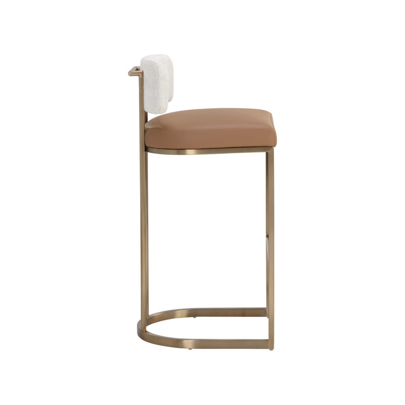 Bellatrix Upholstered Bar Stool with Metal Frame, Napa Cognac/Rhea Light Barley, Bar Stool (30.5" Seat Height)