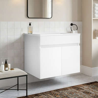 24" W single bathroom vanity with ceramic top