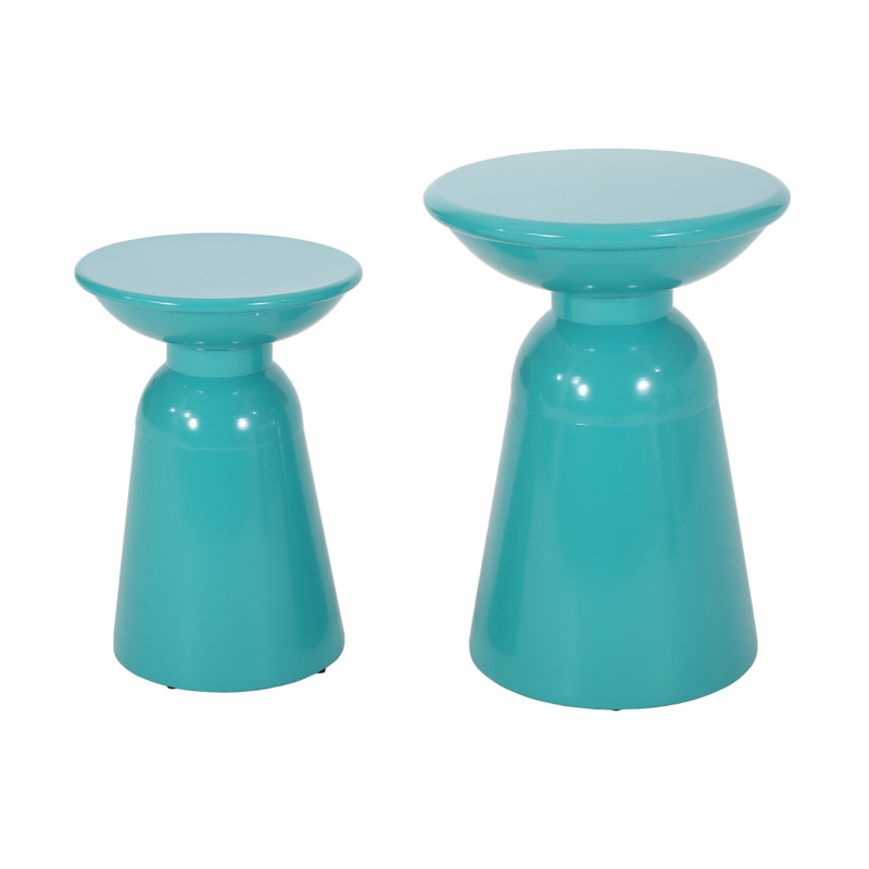 Teal Outdoor Side Table , Modern Design, 15"X15"X20.79" ,With Pedestal Flare For Patio And Lawn Finish, Flared Deck Yard