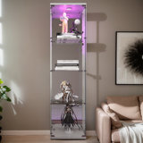 4-Layer Display Cabinet Modern Glass Showcase With LED Light & Door, White