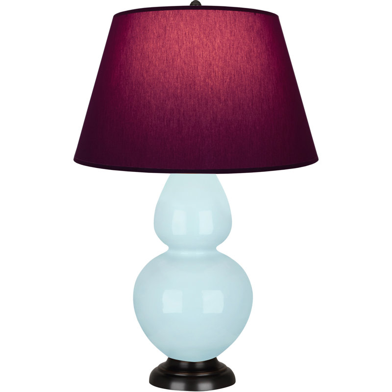 Lampe de table double gourde en céramique, Bleu bébé verni / bronze, Prune / lavande, Bronze