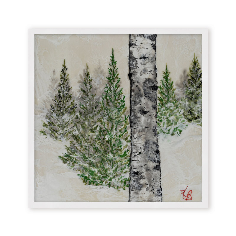 Nature Inspired "Wintered Pines" Canvas Wall Art By , 12" H x 12" W, Framed Matted Print, Gold