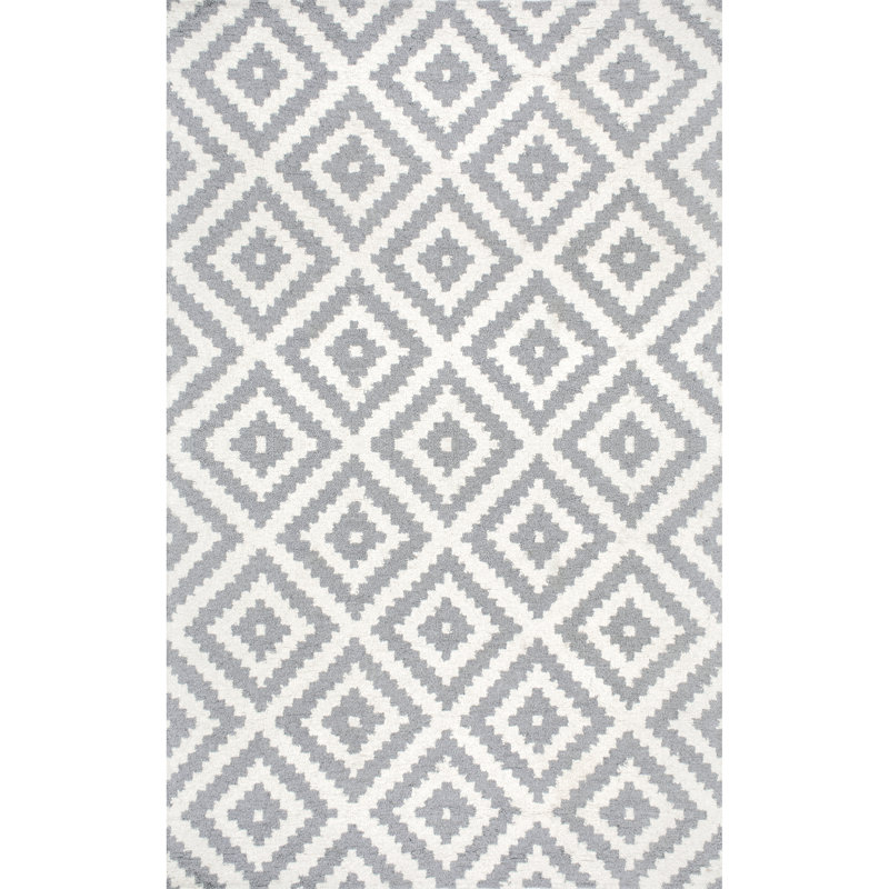 Kellee Hand Tufted Geometric Wool Gray Area Rug, Rectangle 12' x 15'