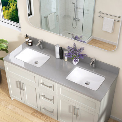 Évier de salle de bain 60 po x l 22 po x 60 po avec comptoir de salle de bain Dosseret en H et trou de robinet pré-percé simple