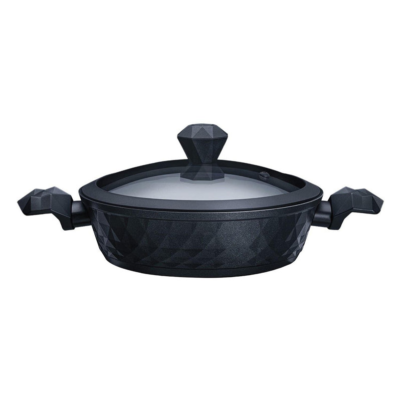 Karaca BioDiamond Non-Stick Antibacterial Handle Induction Shallow Casserole with Lid, 30cm, Black