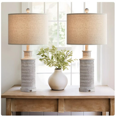 24.5"Rustic Farmhouse Resin Touch Lamp with USB Port for Living Room,Bedroom Bedside (Bulb Included)