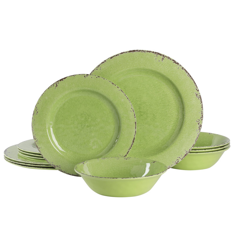 Gibson Mauna Green Melamine 12-Piece Dinnerware Set