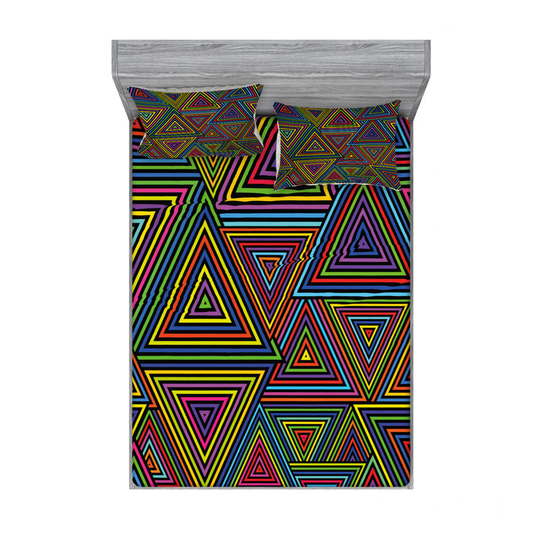 Microfiber Geometric Sheet Set, Full/Double Sheet Set with Fitted Sheet