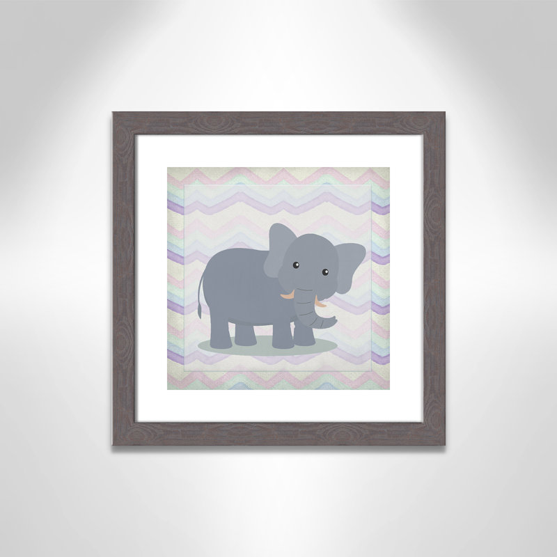 Art de l'éléphant rose, Encadré plat à grain de bois gris, H 16 po x l 16 po x P 0,6 po