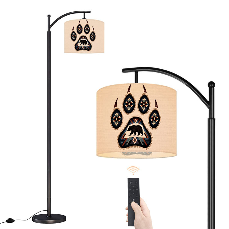 Arc Floor Lamp Native Inspired Bear Paw Geometric Tribal Patterns Earth Tones Floor Lamps with Remote LED Lights Adjustable Lamp Shades Tall Standing Lamps for Reading Office Living Room