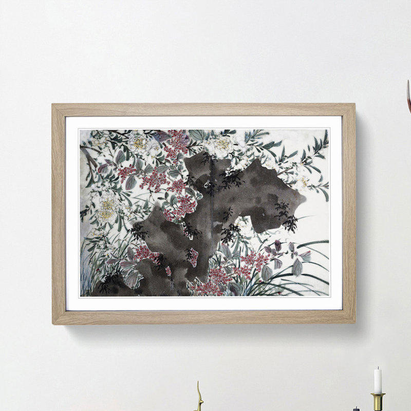 Garden Flowers Vol.2 by Chen Daofu - Framed Print, 48cm H x 65cm W x 2cm D, Oak Framed
