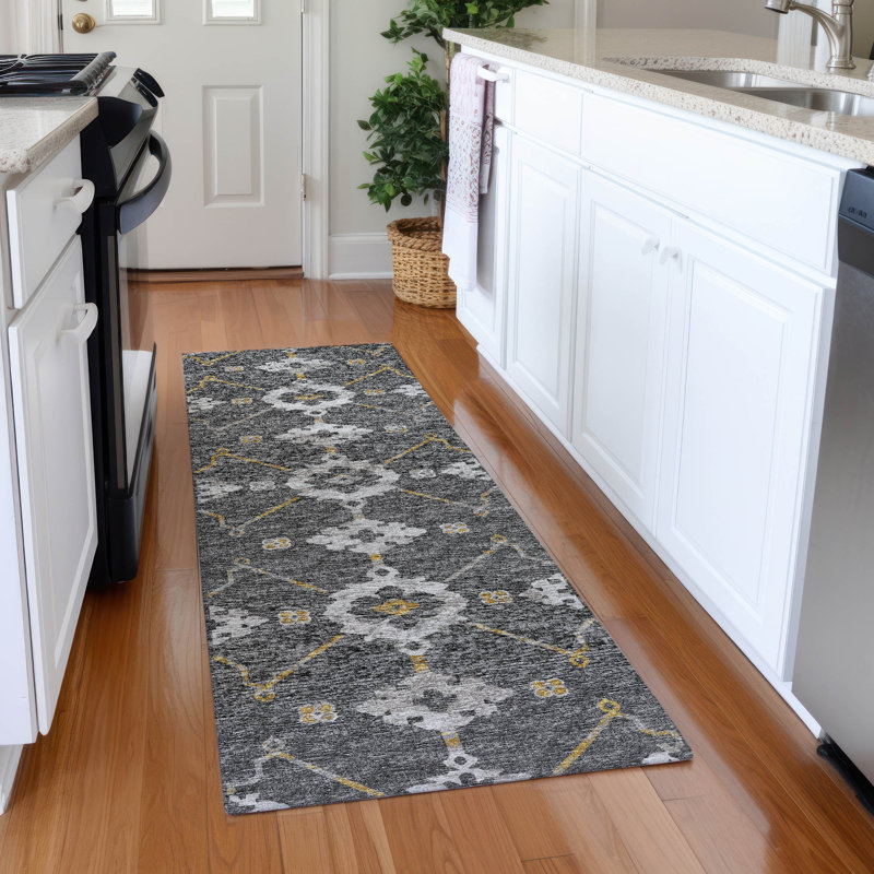 Premium Machine Washable Taquoia AMF122 Gray Rug, Runner 2'3" x 7'6"