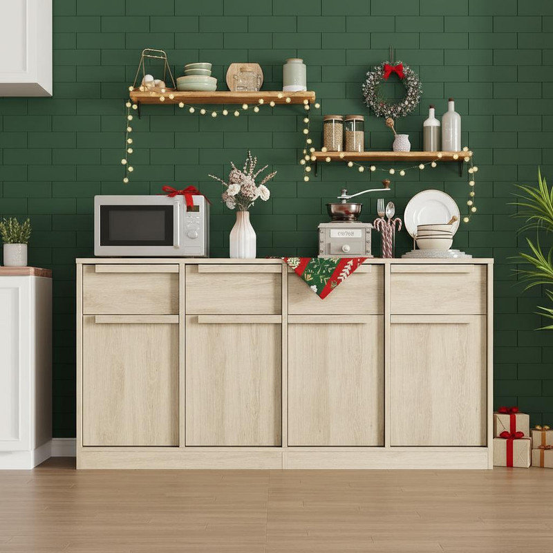 Sideboard Buffet Cabinet with 4 Drawers,31.5 in Large Coffee Storage Cabinet, Modern Storage Buffet Table for Kitchen, Dining Room, Living Room