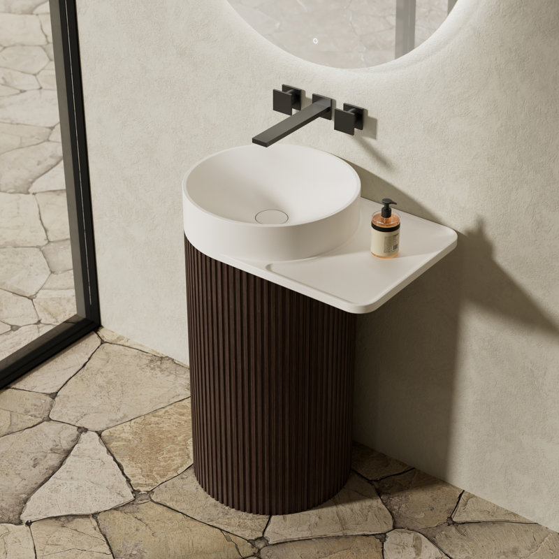 Lavabo de salle de bain piédestal à surface solide 18 po x 26 po Monblari - blanc mat