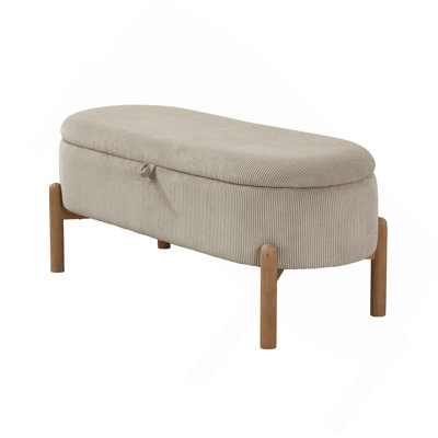 Banc de rangement à dessus relevable en velours côtelé avec structure en contreplaqué et pieds rembourrés de mousse et capacité de poids de 300 lb